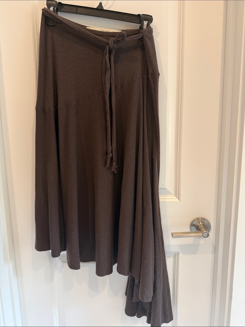 Anne-Valerie Hash French Designer Brown High-Low Asymmetrical Knit Skirt